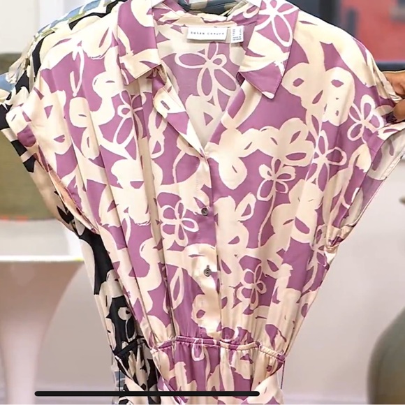 NWT Susan Graver Pet Printed Stretch Charmeuse Midi Dress belted with pockets - Picture 4 of 8